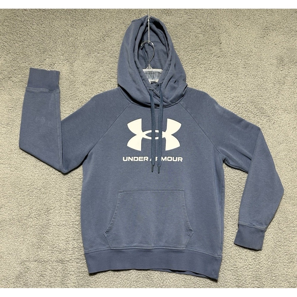 Under Armour Storm Pullover Hoodie Blue Mens Small Center Logo Loose Fit